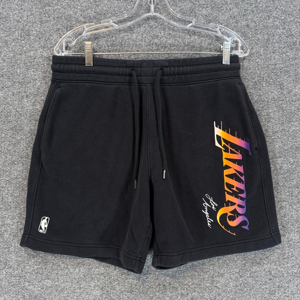 Hollister NBA Lakers Shorts Mens Medium Black Fleece Los Angeles Basketball